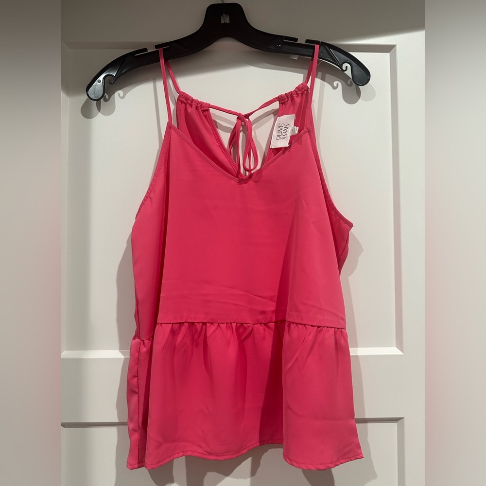 Olive & Oak Pink Tie Front Peplum Camisole